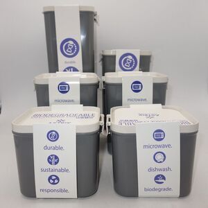 NEW Set of 6 Astrik Biodegradable Plastic Dry Storage Containers Canisters Gray